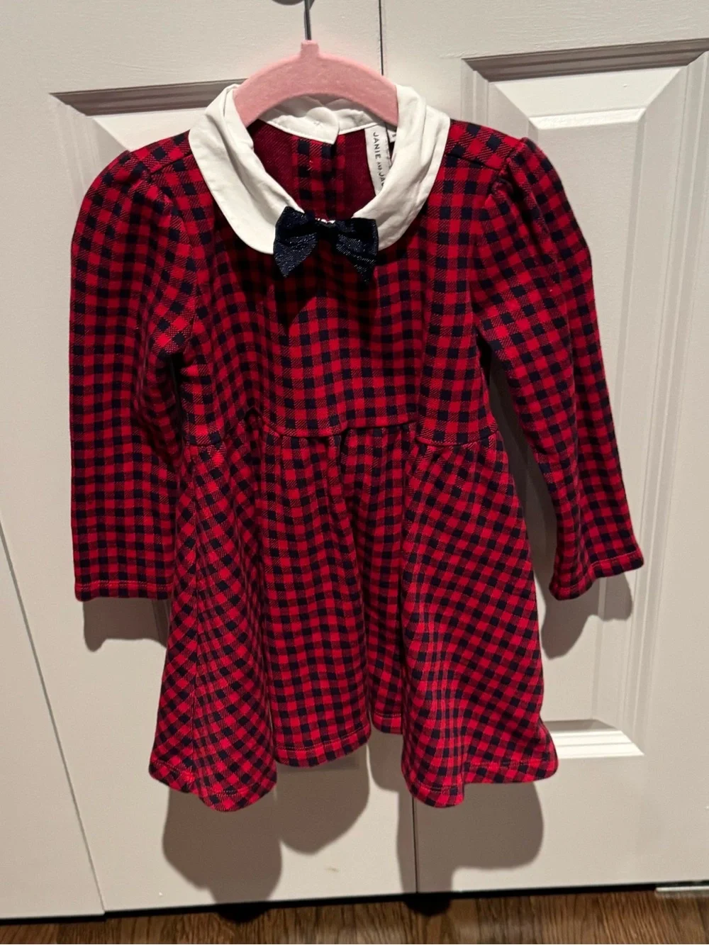 Janie and Jack Plush Holiday Gingham Jacquard Dress 3T X-Mas Toddler Girl Bow